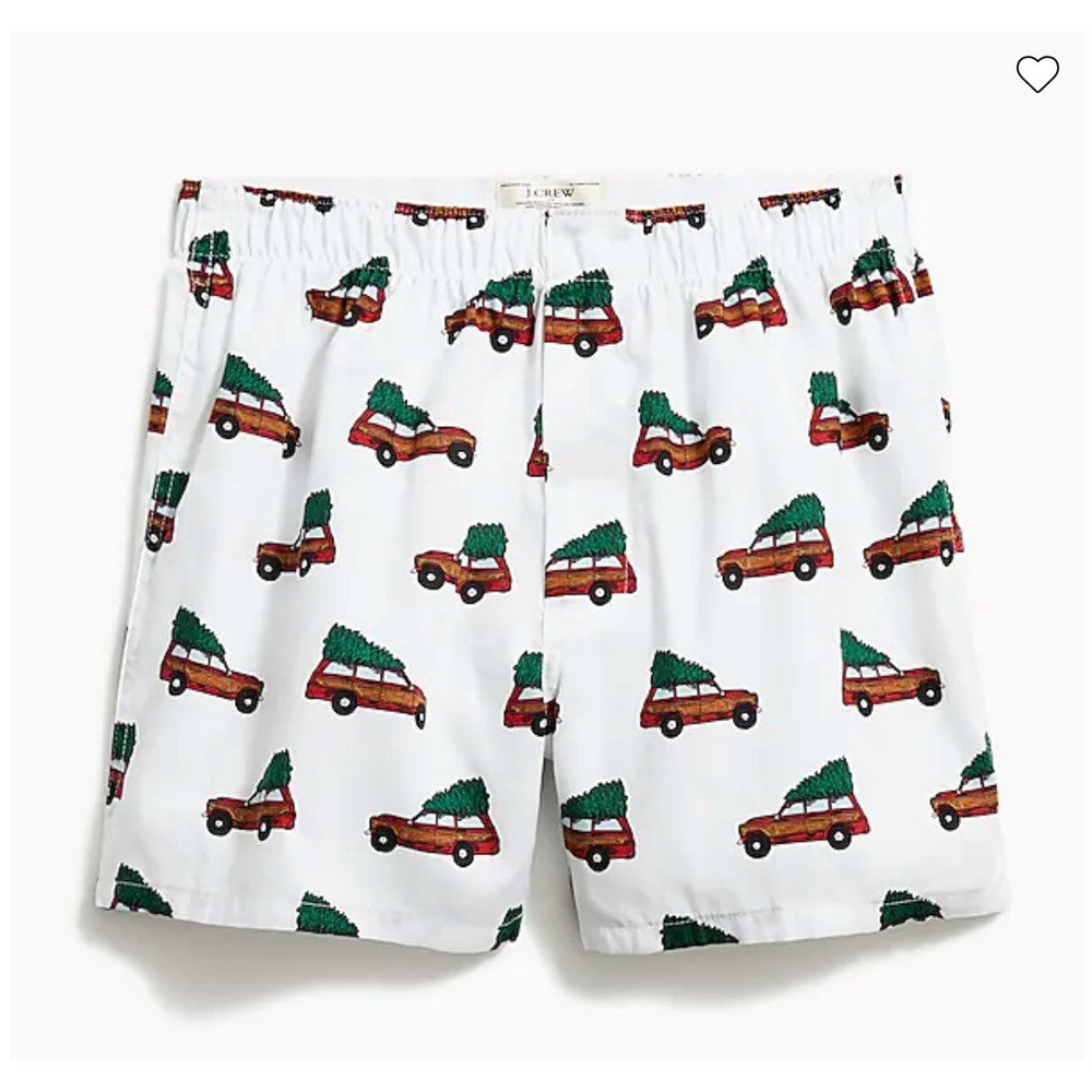 NWT J. Crew Men's White W/Christmas Tree Print Woven Boxers - SIZE XL
